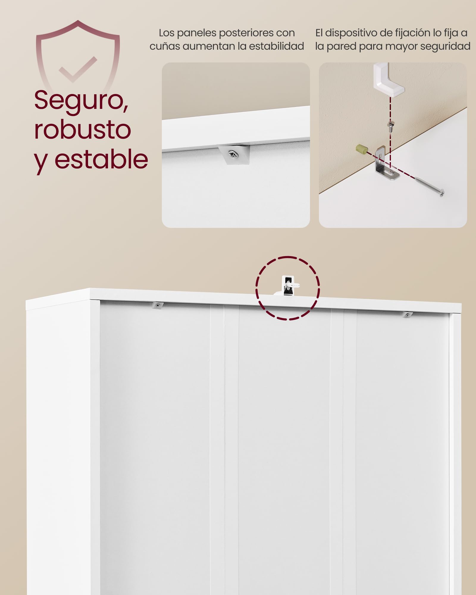 Estantería de 6 niveles, con puertas, 60 cm de ancho, estilo industrial, para salón, blanco - 4