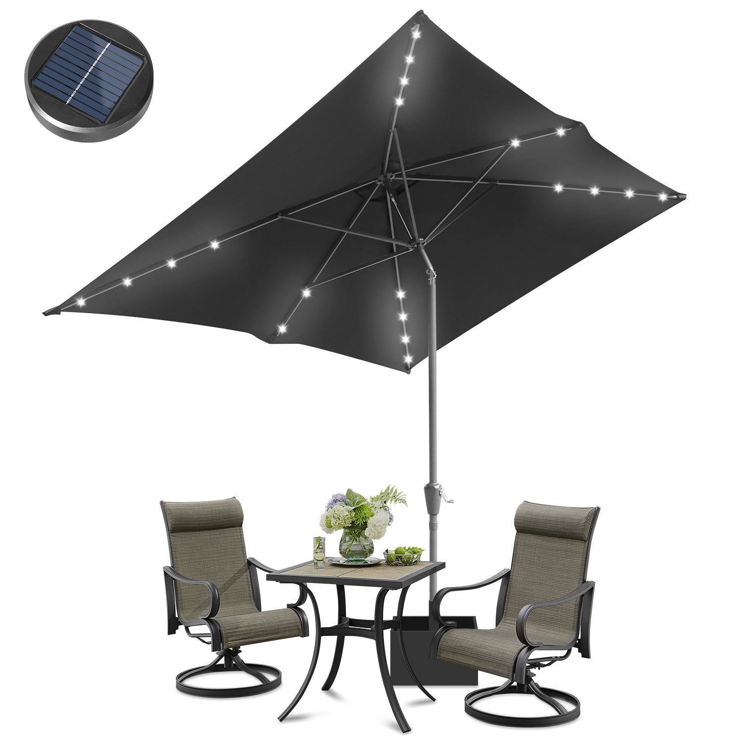 Parasol ogrodowy LED solarny z ochroną UV i funkcją pochylania Ø300x200cm szary