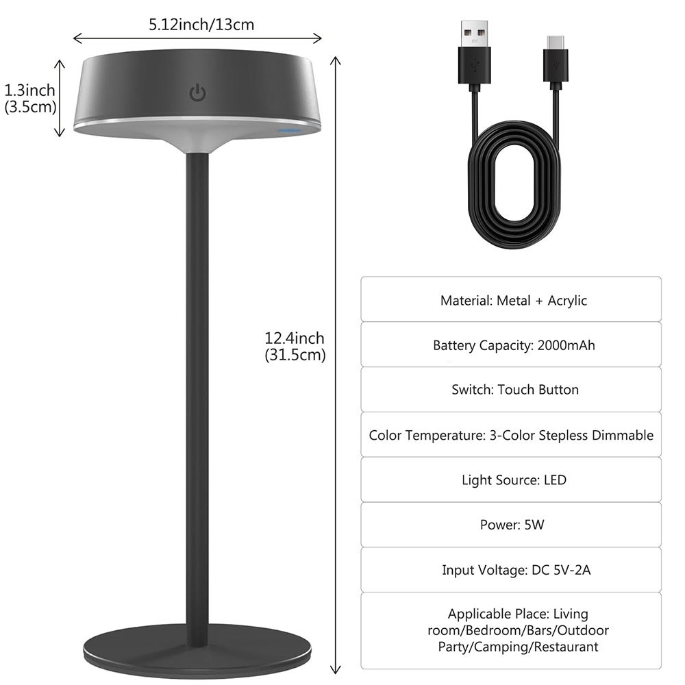 2-pak Solarna Lampa Stołowa 2700K-6000K Bezprzewodowa lampa stołowa lampa stołowa z dotykowym sterowaniem wodoodporność do Użytku Zewnętrznego Czarny - 2