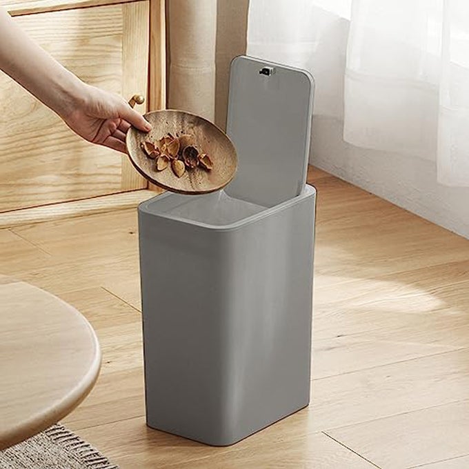 Poubelle à Pression Sur Pieds VILLFUL 10 L - Couvercle Carré, Design Simple, Pour Salle De Bain Ou Cuisine