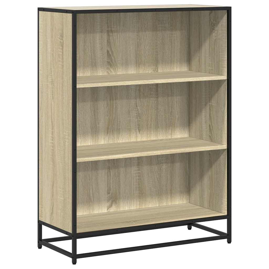 Bibliothèque En Bois D'ingénierie Chêne Sonoma - 4 étagères Ouvertes, Pieds Métal, 50x31x137,5 Cm