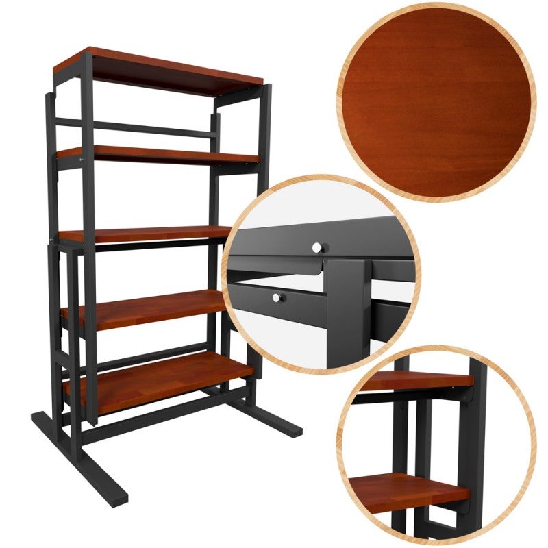 Etagère modulable en Bois (H125 x l78 x P62 cm) convertible en Table - style industriel - Couleur Chêne naturel - 5