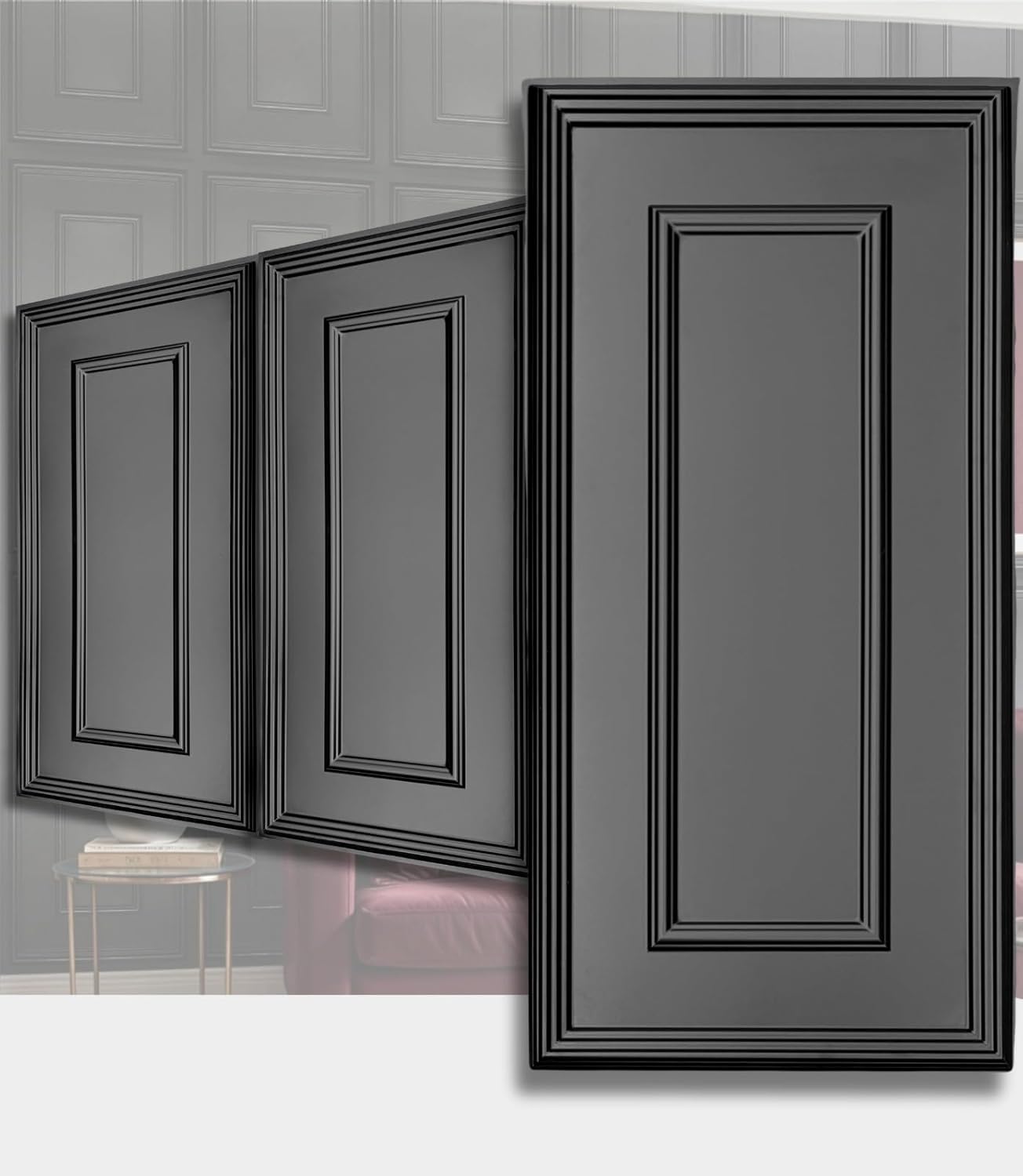 0.5m² Panneaux muraux 3D en PVC 100x50 cm – Design italien, effet moulures classiques, revêtement moderne pour salon, chambre et couloir TD100 Black - 4