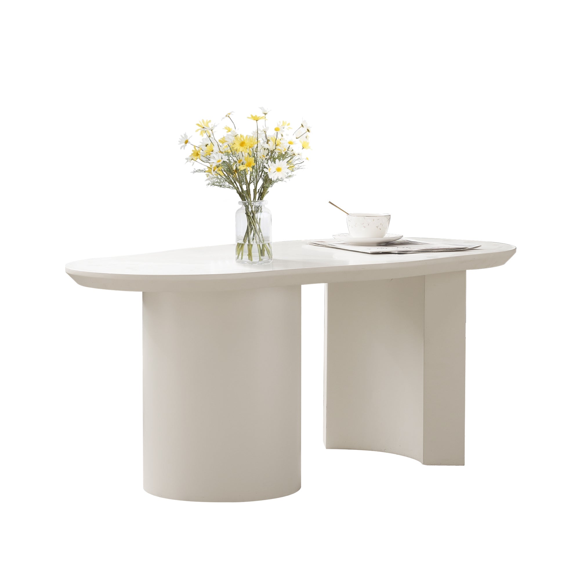 Table basse L 100cm - avec plateau incurvé irrégulier et élégant - Blanc - 9