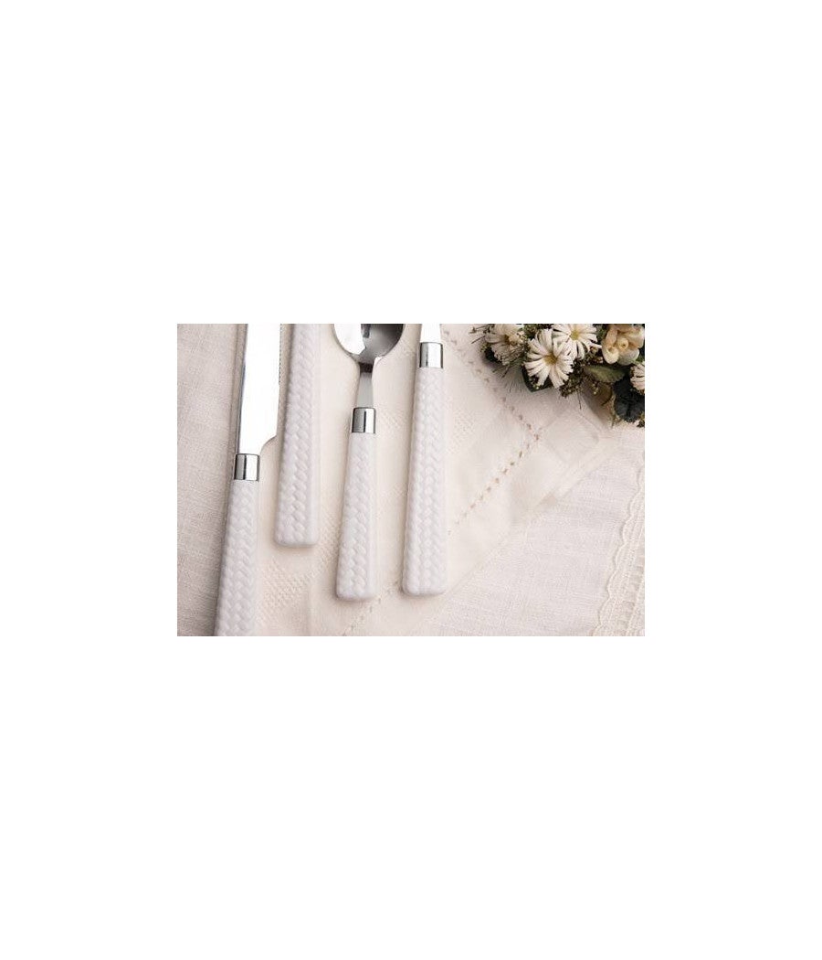 Set Posate Buyer Star 16 Pezzi Per 4 Persone – Acciaio Inox Con Manico Bianco, Coltello Forchetta Cucchiaio E Cucchiaino, Eleganti