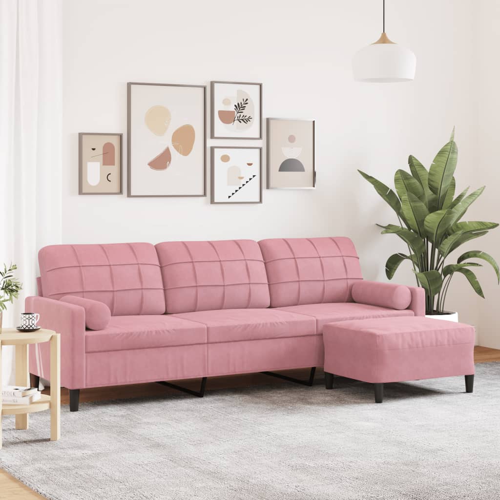 Vidaxl Sofá De 3 Plazas Con Taburete De Terciopelo 210 Cm Rosa , Leroy Merlin