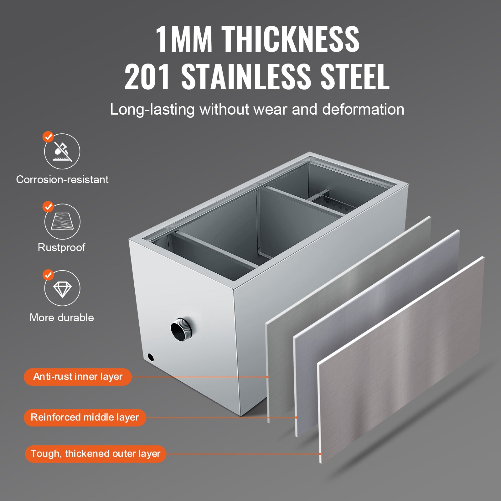 Komercyjny separator tłuszczu, separator tłuszczu 25 funtów, separator z górnym wlotem, separator tłuszczu ze stali nierdzewnej pod zlewem, sepa VEVOR - 3