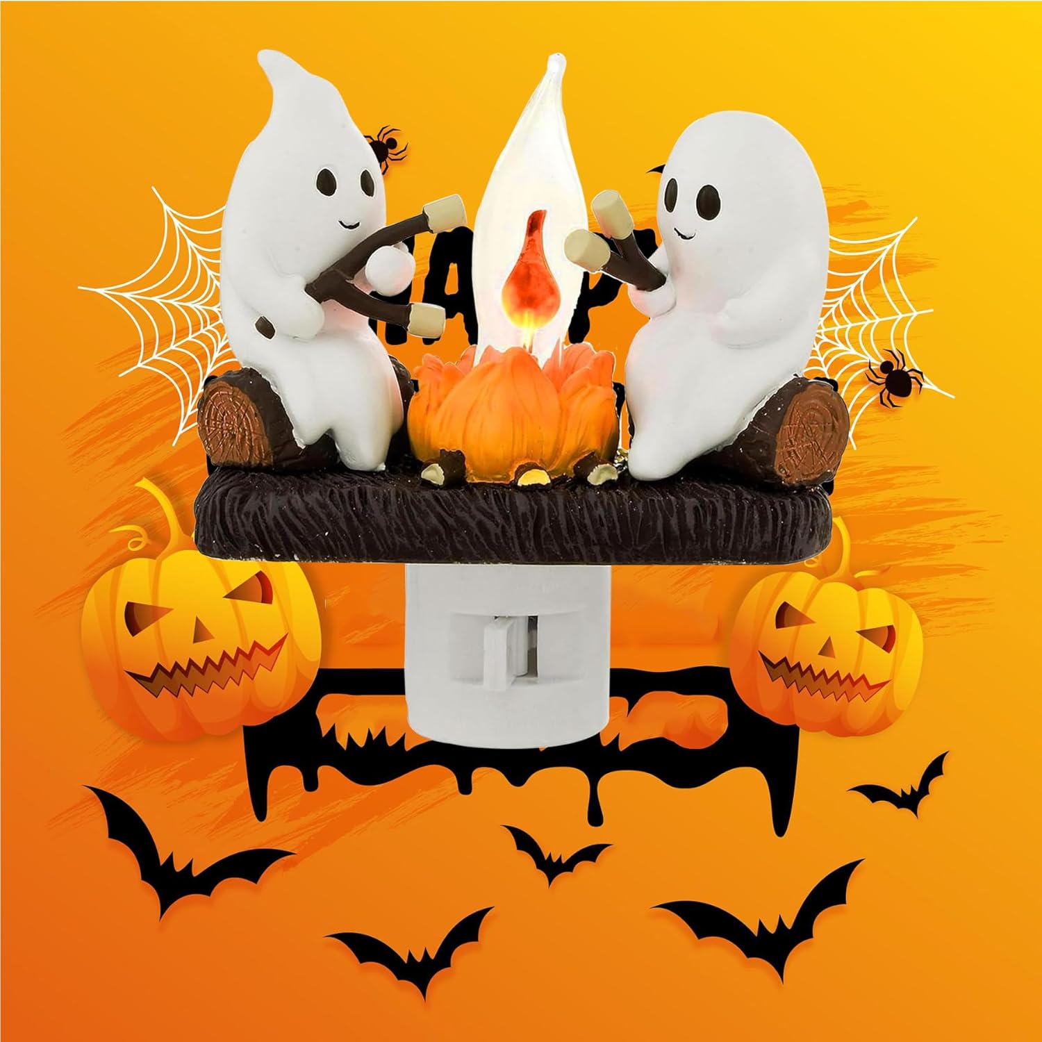 Veilleuse vacillante en forme de feu de camp fantôme pour décoration d'intérieur d'Halloween. Faux feu de camp effrayant et mignon - 4