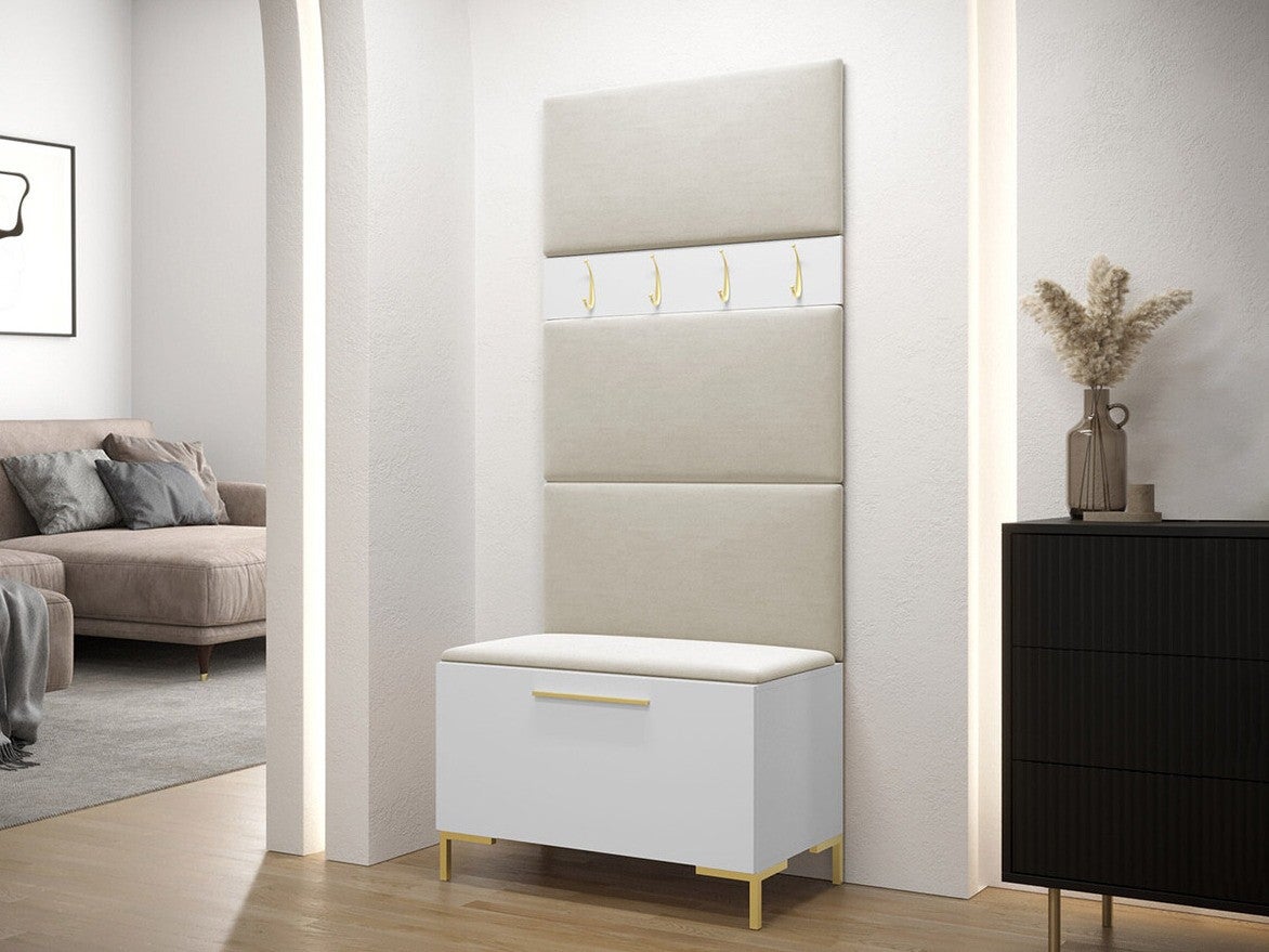 Conjunto para corredor Tivsoa 102, 196x84x46cm, Branco, Placa de aglomerado laminado, Tecido, Montado nas parede, Colocado - 2