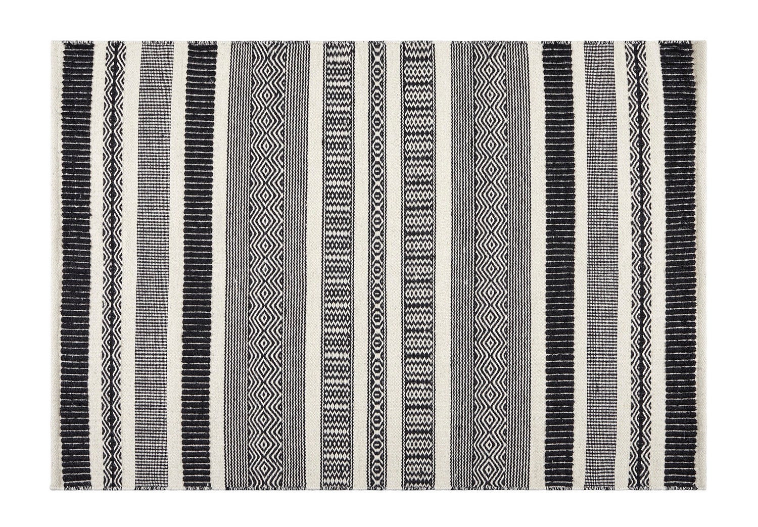 Dywan Kilim 80x120 cm z Wełny Biało/Czarny – Ręcznie Robiony, Styl Etniczny, Wysoka Jakość