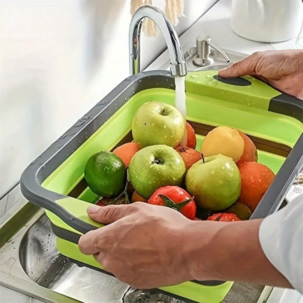 Set Scolapasta Pieghevole Sopra Lavello, Silicone Alimentare, 2 Pezzi, Con Manici Estensibili, Grigio E Verde