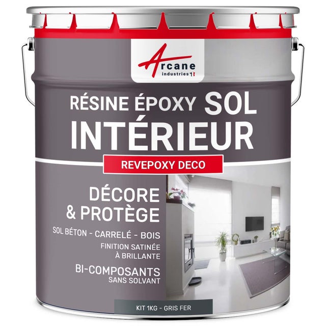 PEINTURE EPOXY SOL - REVEPOXY DECO - 1 kg (jusqu'à 5 m² en 2 couches) Gris fer - RAL 7011 - ARCANE INDUSTRIES