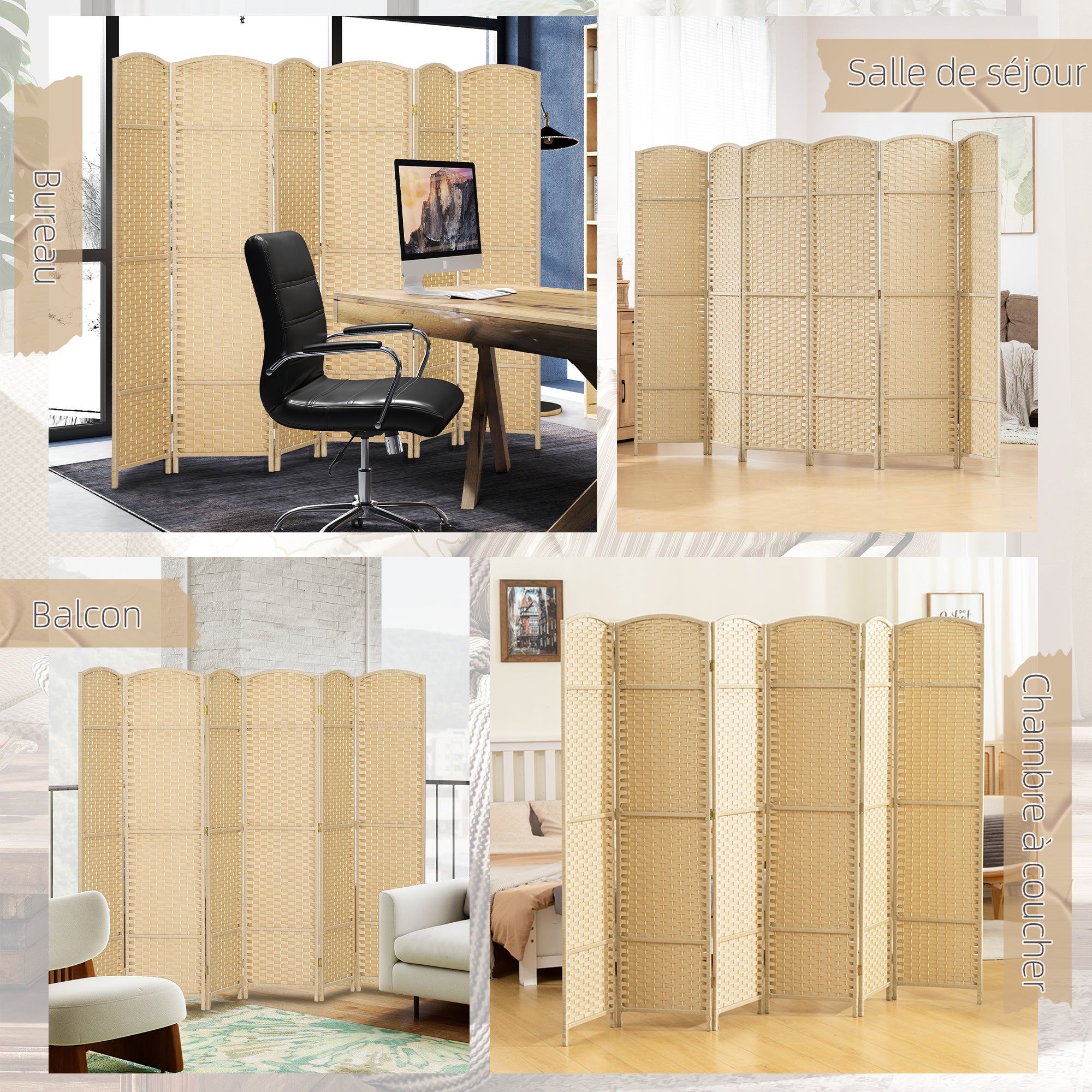 Paravent interieur bois de pin HOMCOM - 7