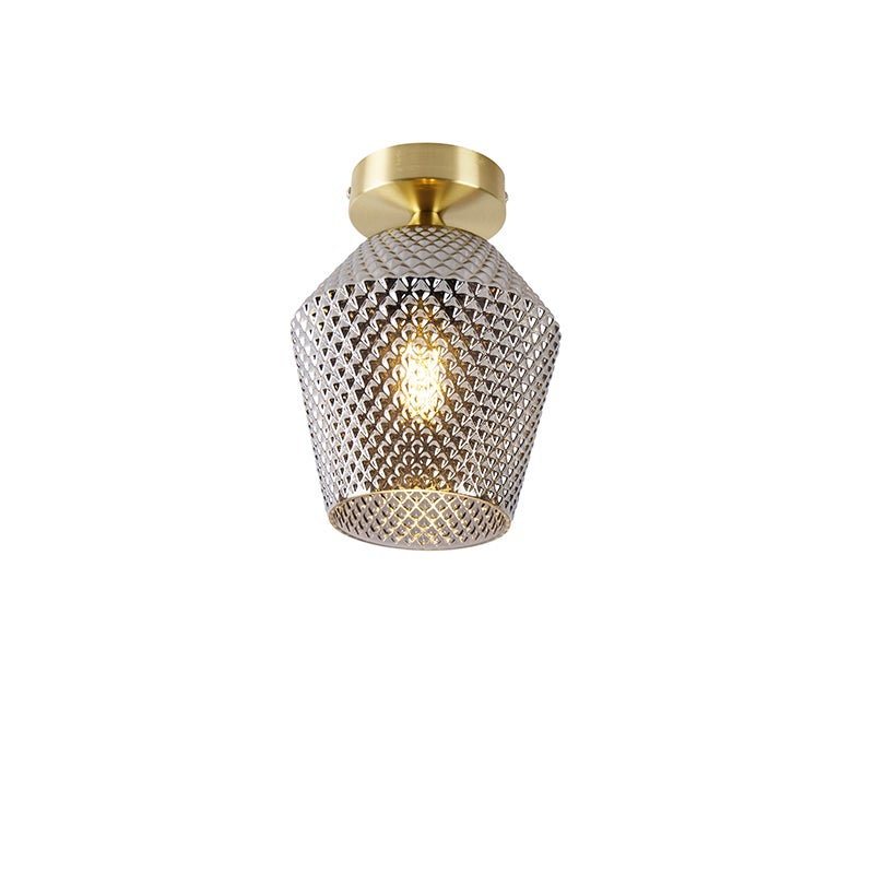 Lampa sufitowa w stylu art deco mosiądz z dymionym szkłem - Karce