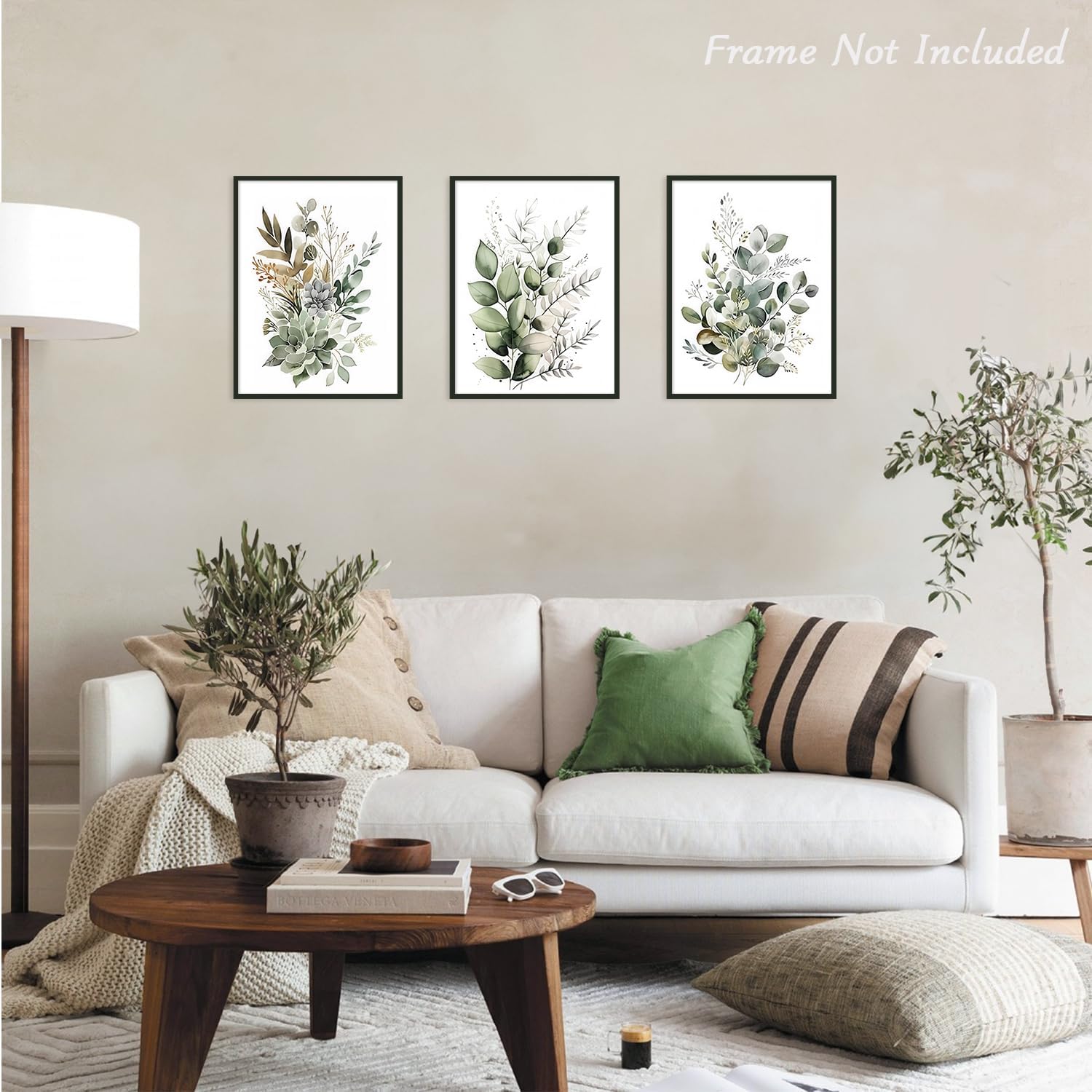 3Pcs Boho Wall Art Décor, Feuilles Vertes Affiche Botanique Impression pour Salle de Bain Salon, Eucalyptus 12x16 pouce Non Encadré - 3