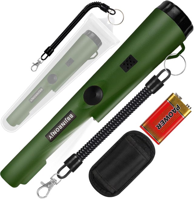 Détecteur de Métaux Pinpointer 360°, Étanche, avec Ceinture, Étui, LED et Accessoires (Vert)