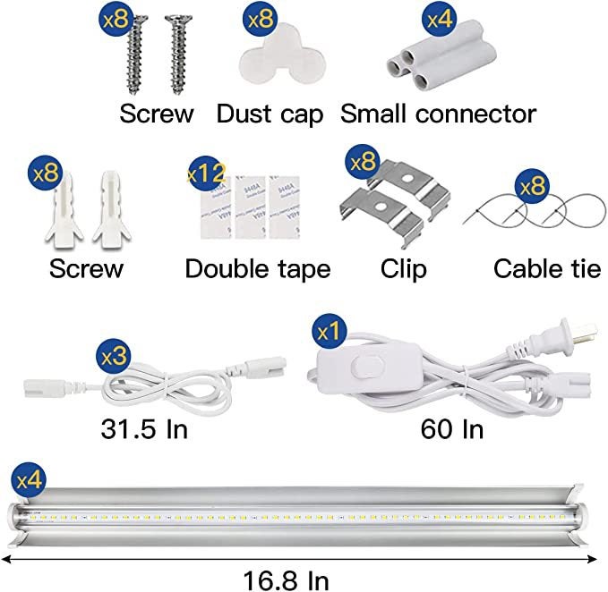 Zestaw 4 lamp LED T5 o pełnym spektrum 42 cm do uprawy roślin z reflektorem i sznurem świetlnym do sadzonek i półek uprawowych. - 2