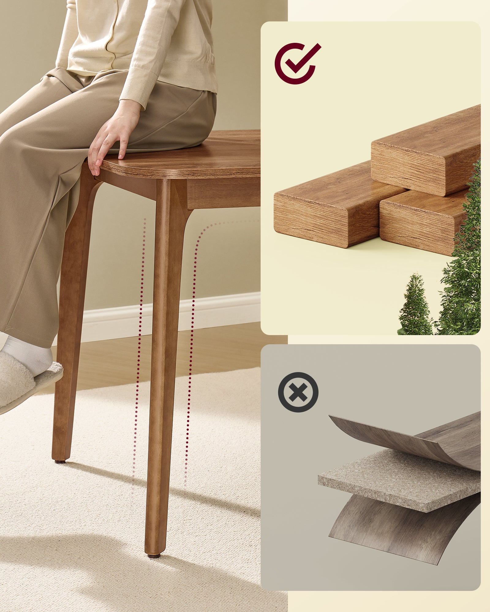 Table de Salle à Manger, Plateau Extensible, Capacité de Charge de 120 kg, pour Salle à Manger, Bureau ou Espace de Travail, Design Épuré, Marron Miel - 6