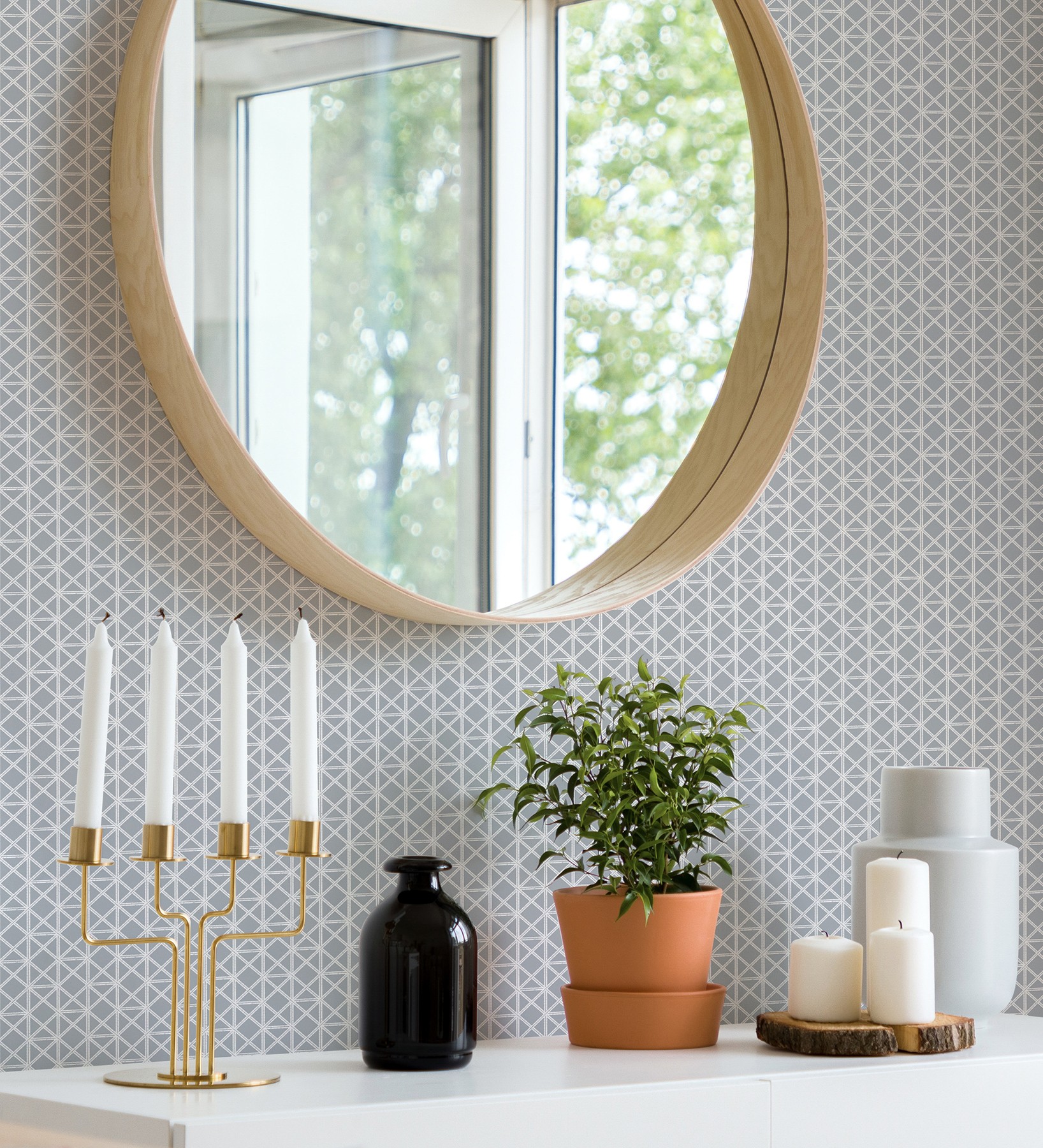 Papel pintado vinílico ecológico de celosía con tramado de diamante - diamond lights 680767 de gaulan - rollo de 10 m x 0,53 m