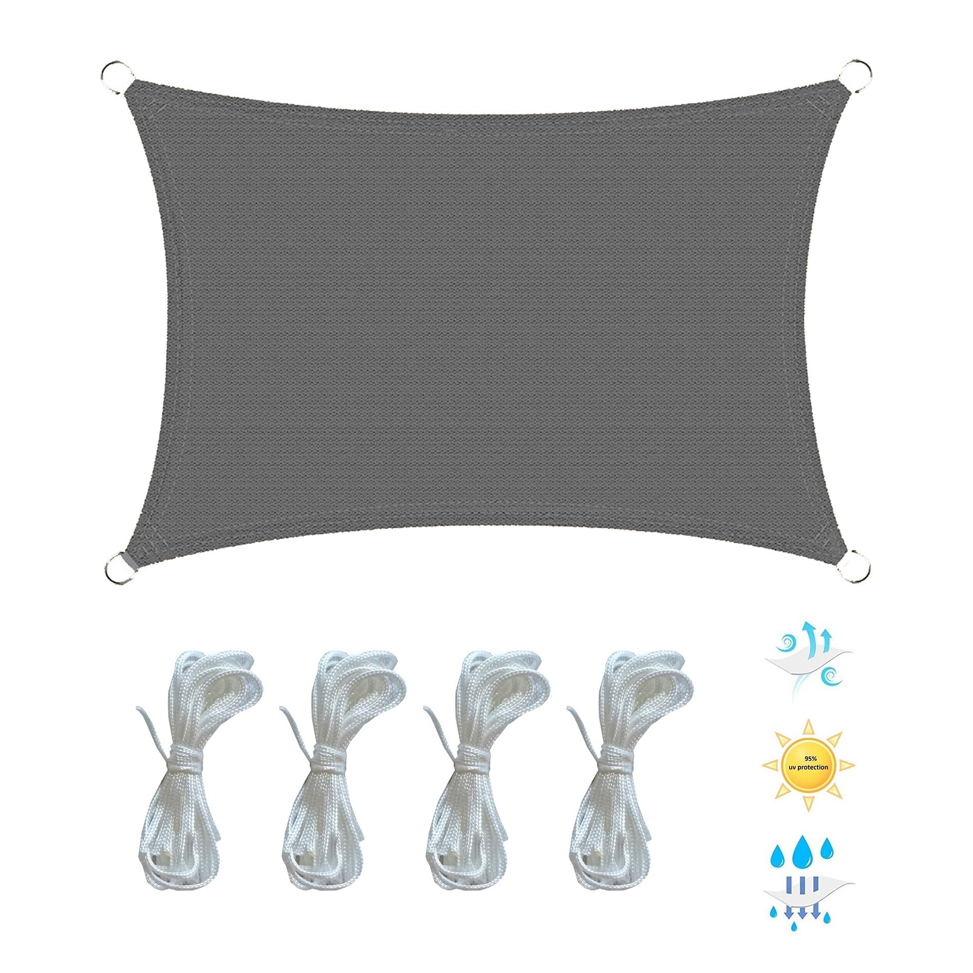 Toldo Vela Polietileno Rebecca Mobili Gris Rectangular con Cuerdas 3x4 - 4