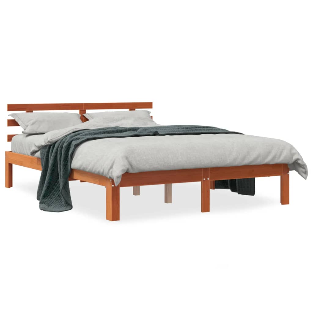 Testiera In Legno Massello Di Pino – 180 Cm, Marrone Cera, Con Gambe Robust Per Letto Matrimoniale