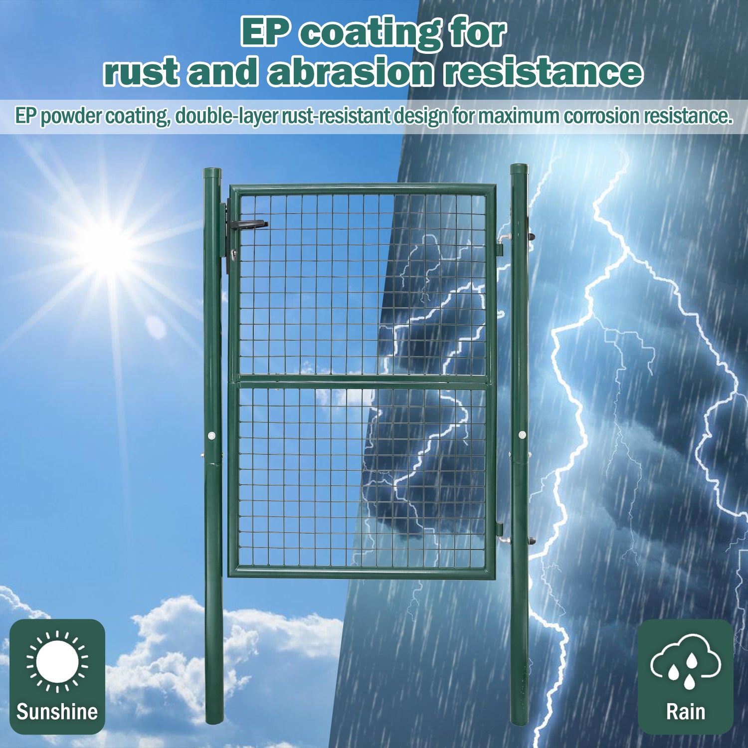 Portillon de jardin - En acier galvanisé - Portail de jardin - Porte de clôture - Avec serrure, poignée et clé 150 x 100cm, Vert - 3