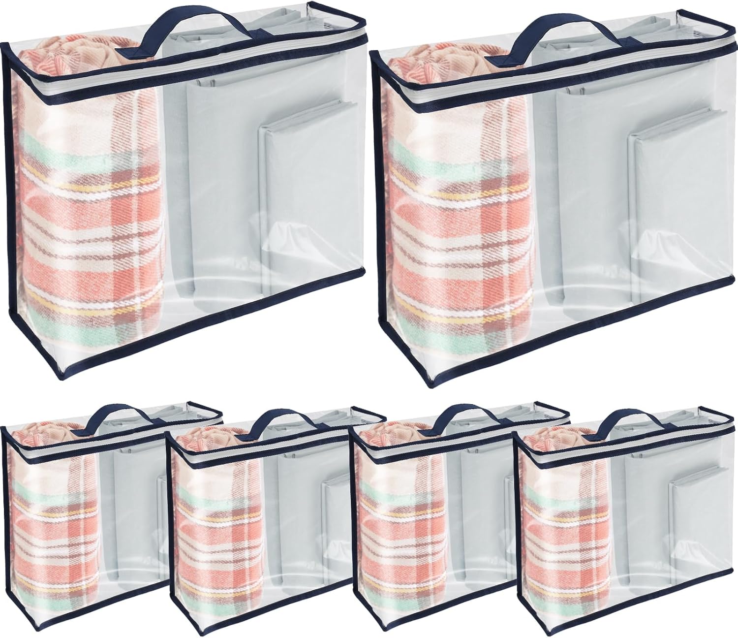 Zestaw 6 przezroczystych toreb do przechowywania ubrań z PVC, ze wzmocnionym zamkiem błyskawicznym i uchwytem - 40 x 30 x 10 cm