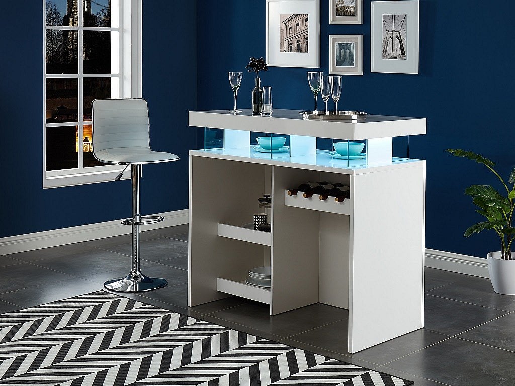 Szafka barowa z oświetleniem LED z MDF w kolorze białym lakierowanym - FABIO II