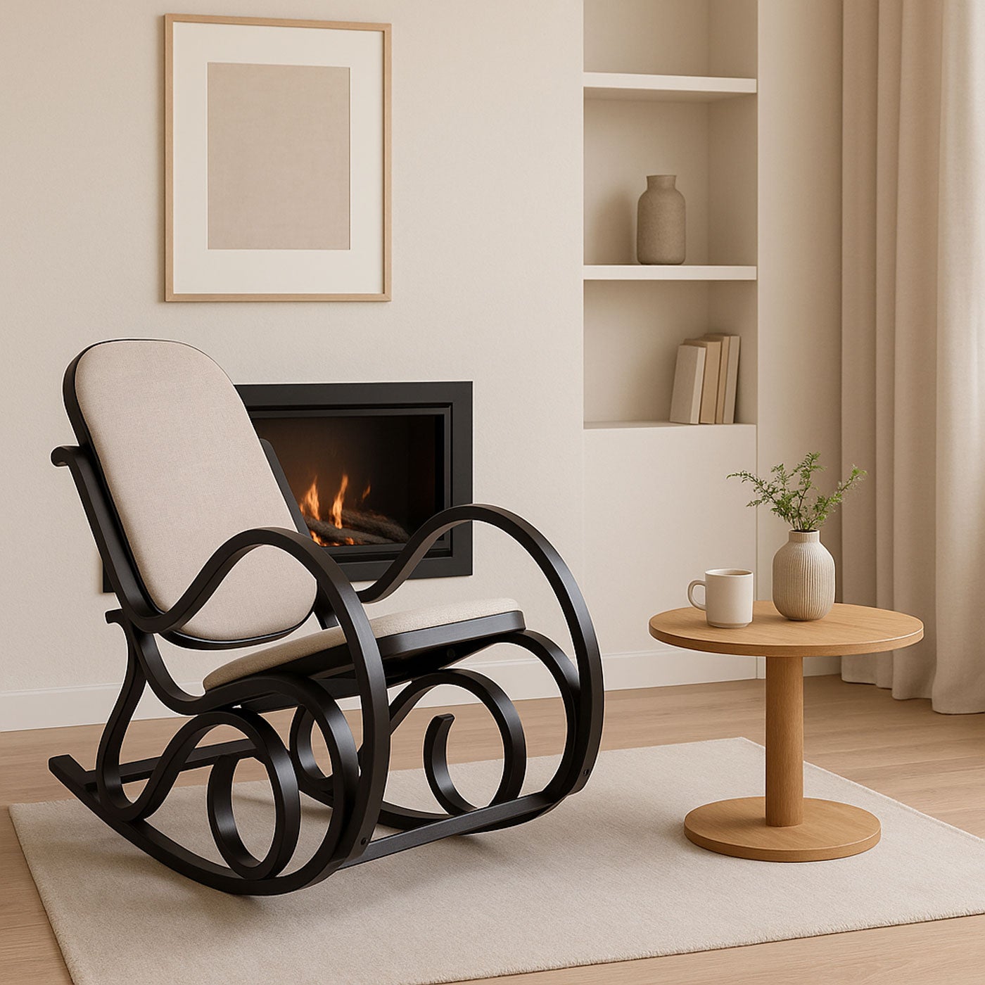 Fauteuil à Bascule M41, Rocking-Chair En Bois - Jacquard Brun