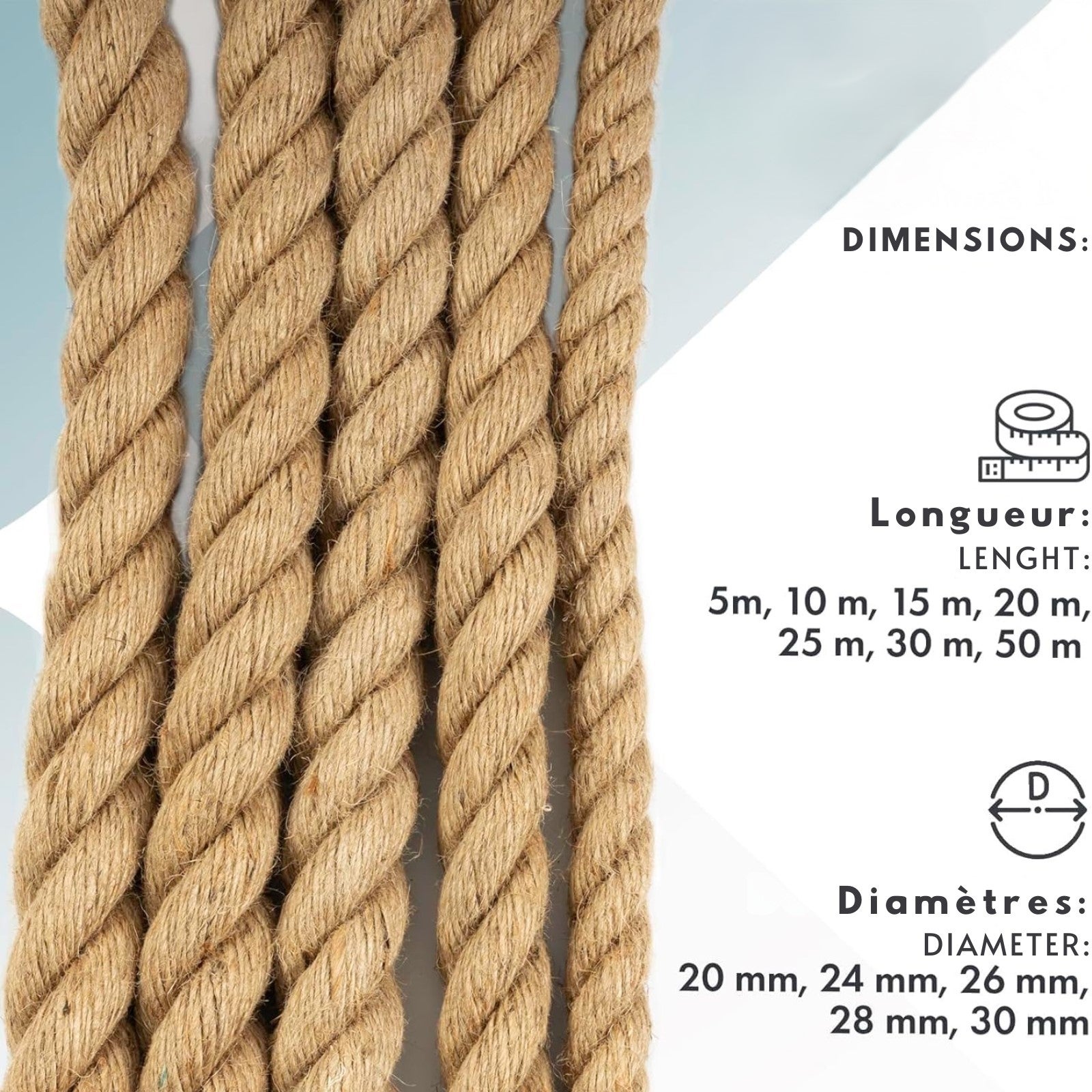 Corde en Jute Torsadée Arnold, Diamètre 10 mm, 5 Mètres - 2