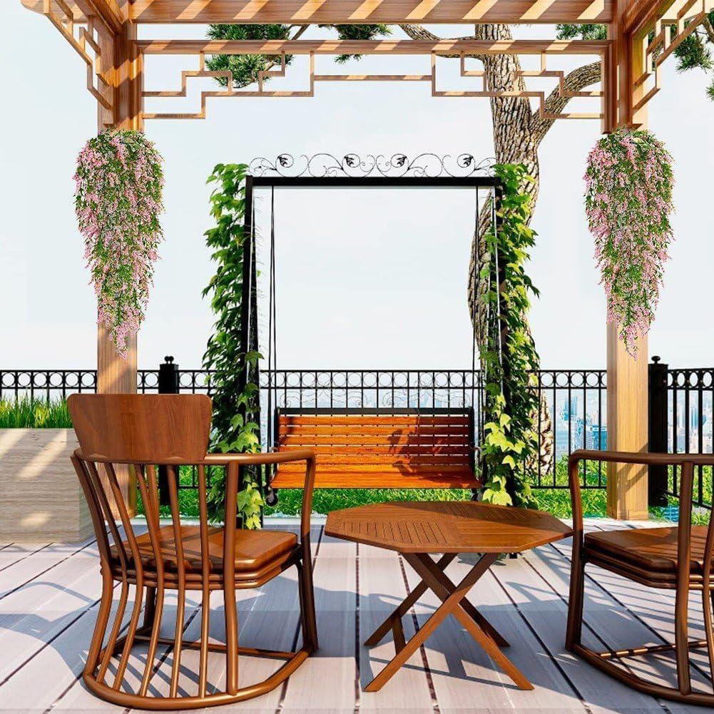 Kit 2 Fleurs Artificielles Déco Murale Extérieure - Lavande avec Vines en Plastique Durable 55cm - Idée Cadeau Déco Maison Résistante aux UV - 4