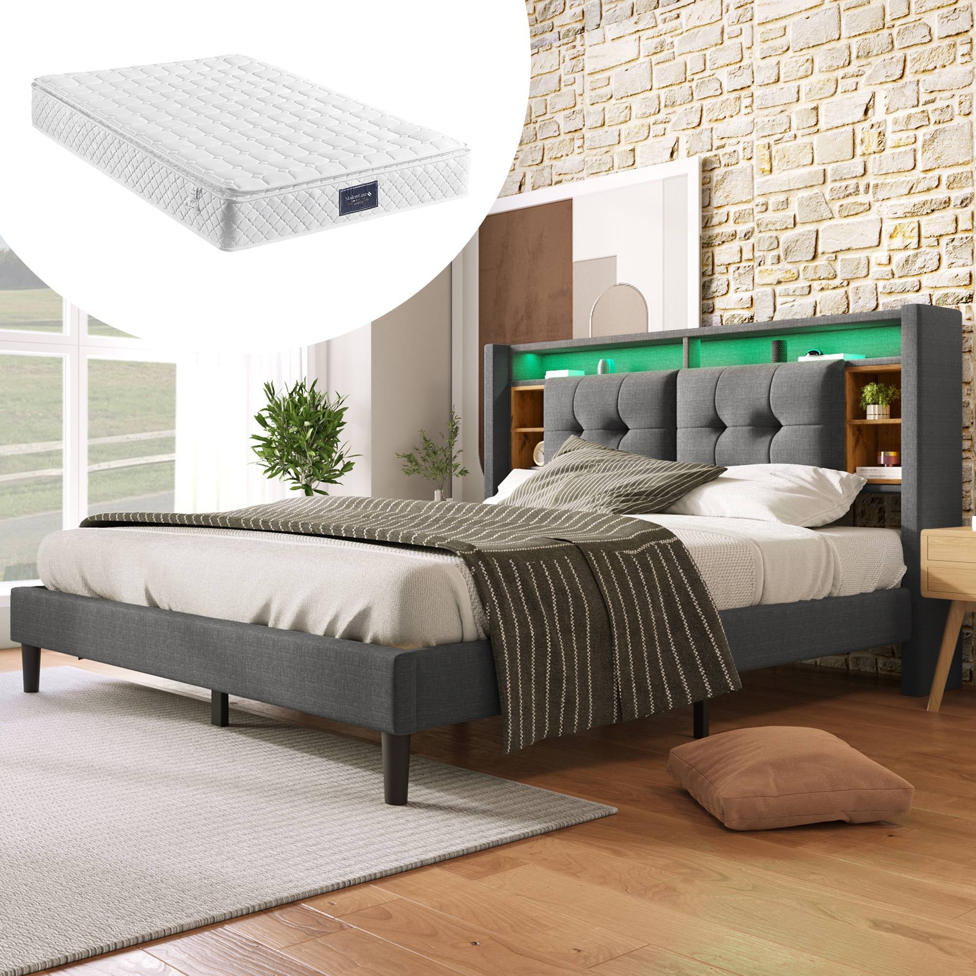 Beliani Cama LED SERRIS 160 X 200 Cm Marrón Claro | Leroy Merlin