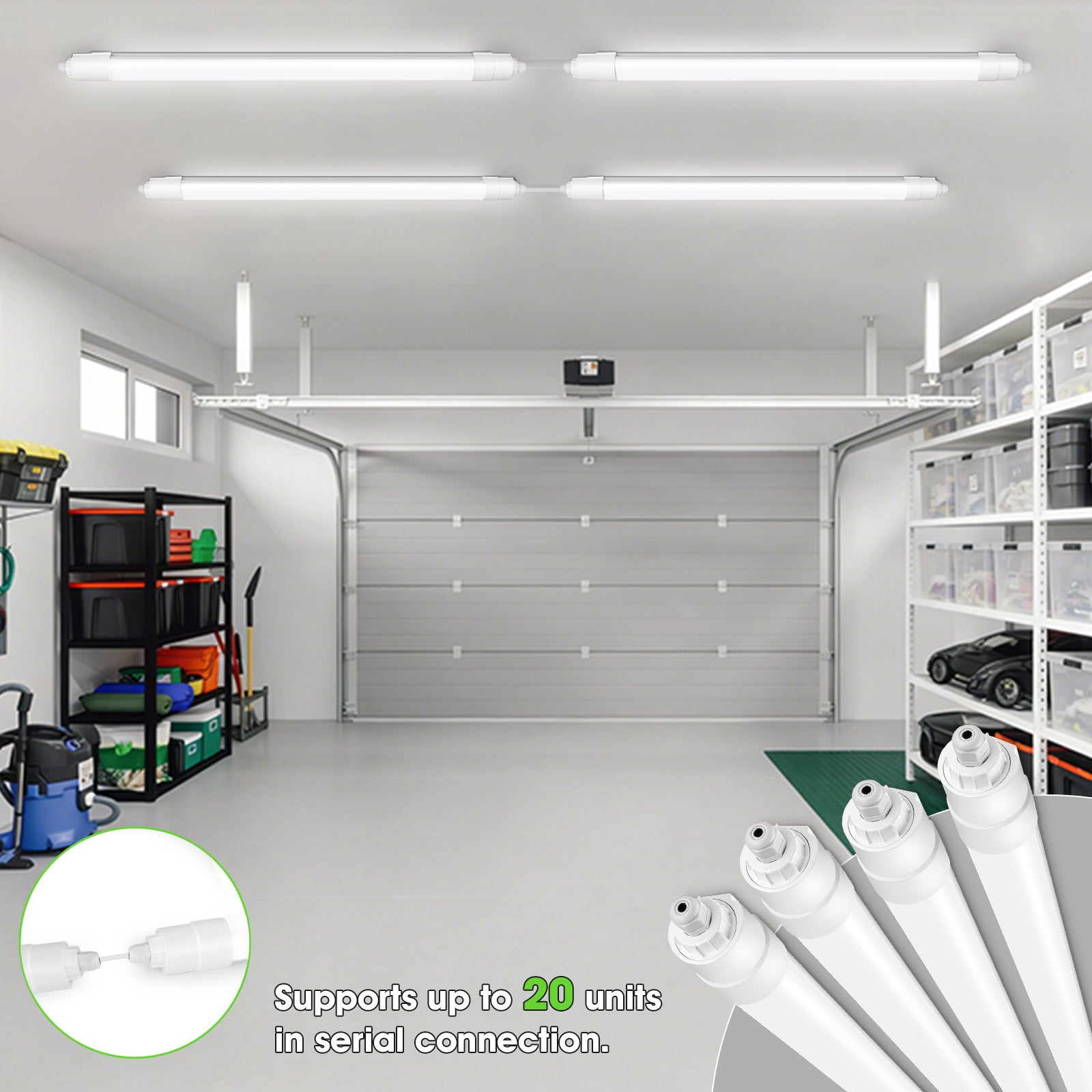 LOVHAUS 4 sztuka Wodoszczelna listwa LED IP68 150 cm 40 W 4600 lm 4000 K biały neutralny łatwa do montażu do garażu piwnicy i pralni łączalna
