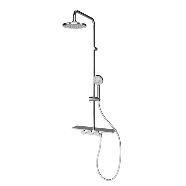 Schulte colonne de douche avec tablette et thermostat intégré, 45x112 cm, douchette à main ronde, pommeau rond orientable, aspect chromé
