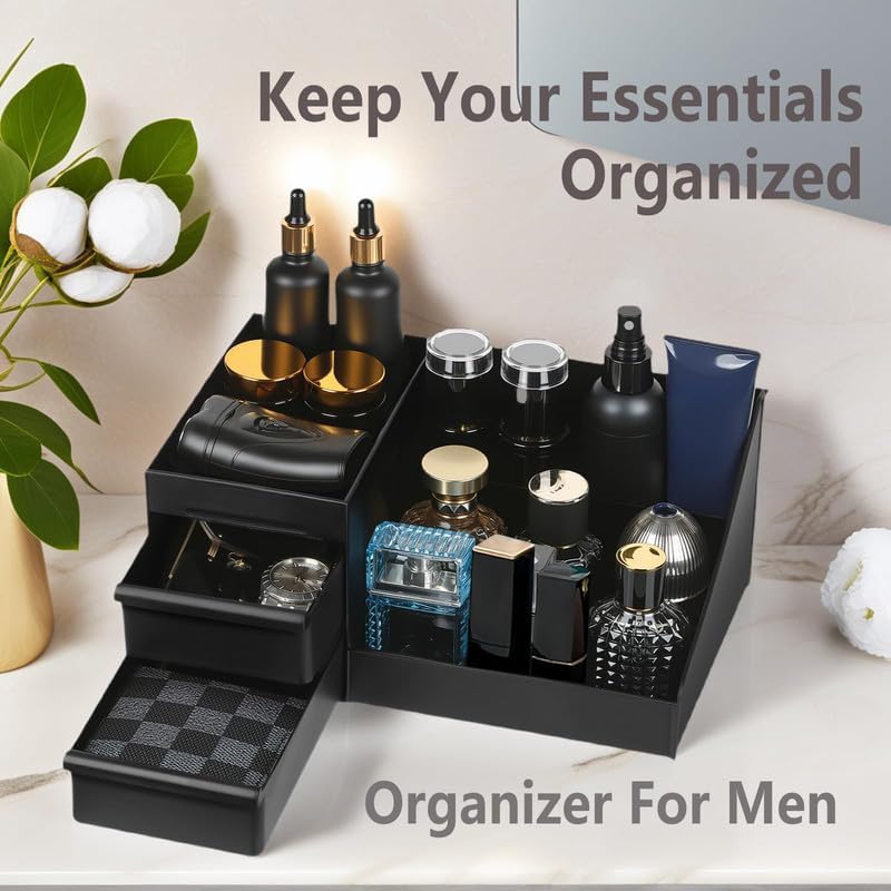 Cololgne Organiseur de parfum en plastique pour hommes et femmes, organiseur de cosmétiques noir, 3 étages, présentoir à Cologne avec tiroir - 4