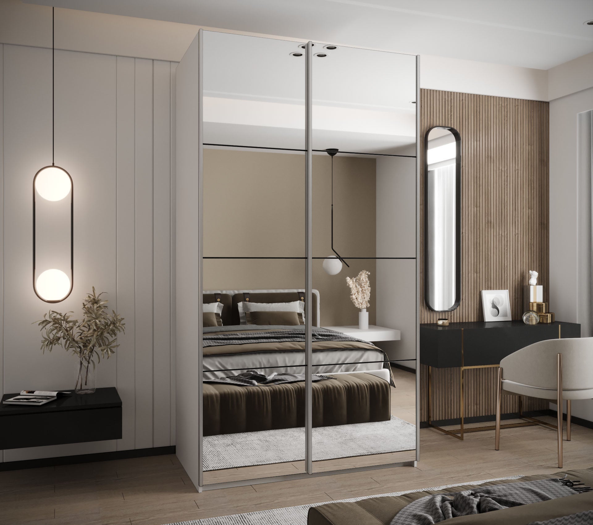 Szafa przesuwna wysoka Lux 2 130 x 64 x 245,5 cm biały + czarny + u. srebrny - Abiks Meble - 2