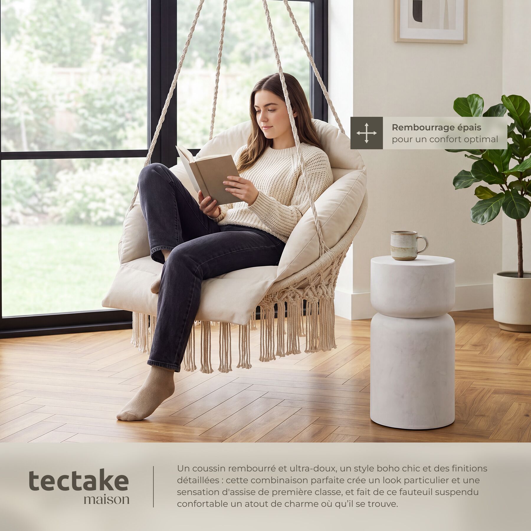 Fauteuil suspendu Samira avec un coussin d'assise épais TECTAKE - 5