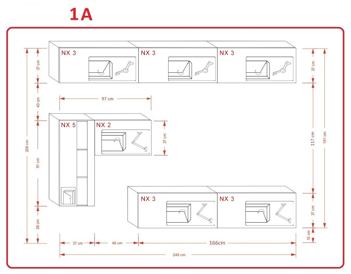 Mueble de salón moderno N81 – negro/blanco brillo – Estándar – 249 x ...