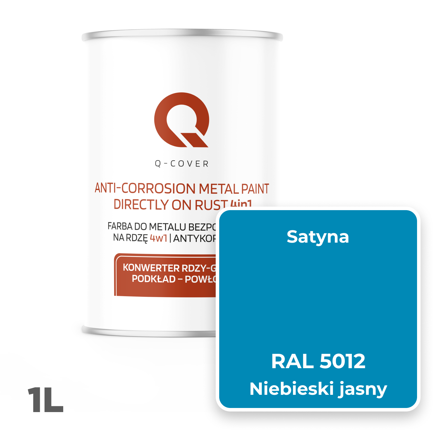 Farba do Metalu Prosto na Rdzę 4w1 Q-Cover Niebieski jasny RAL5012 Satyna 1L - 2