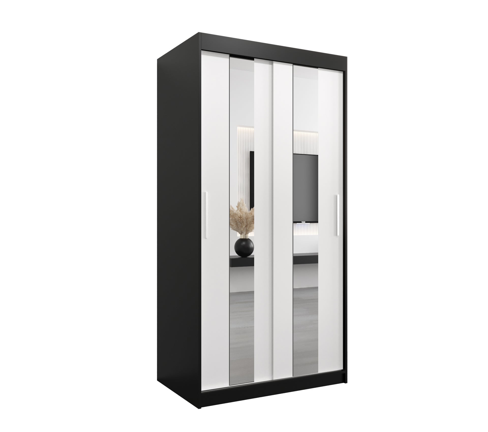 Szafa przesuwna garderoba POLE 100 x 62 x 200 cm Czarny + Biały - Abiks Meble