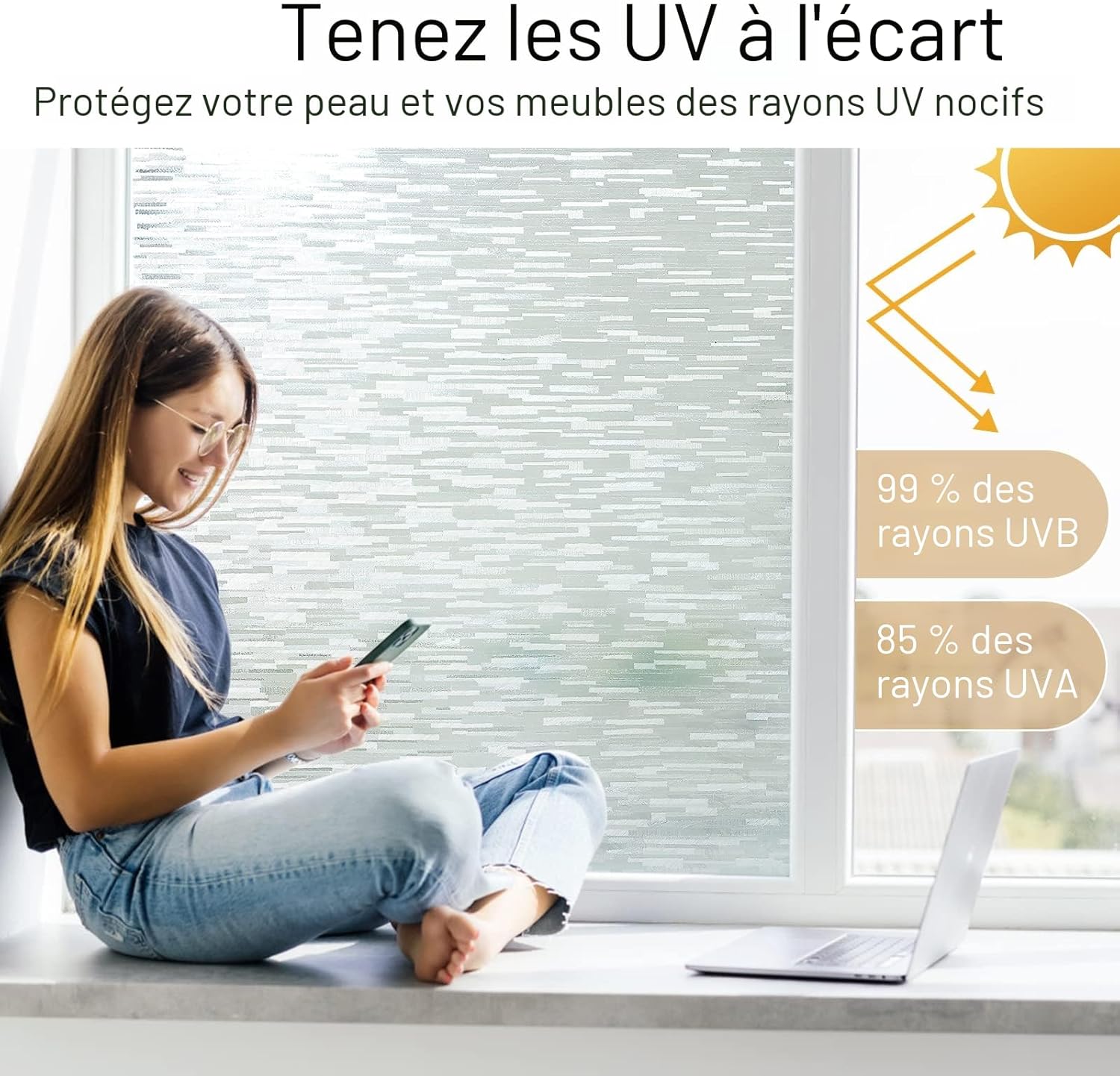Film électrostatique Non adhésif pour fenêtre - Bloque Les UV - Film décoratif Amovible Opaque pour la Maison, la Salle de Bain - 44,5 x 200 cm - 3