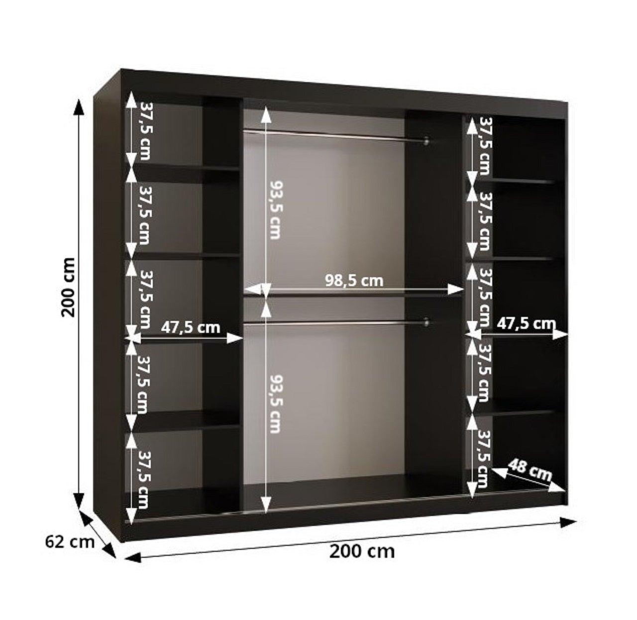 Szafa przesuwna Dome 200 x 62 x 200 czarny - 4