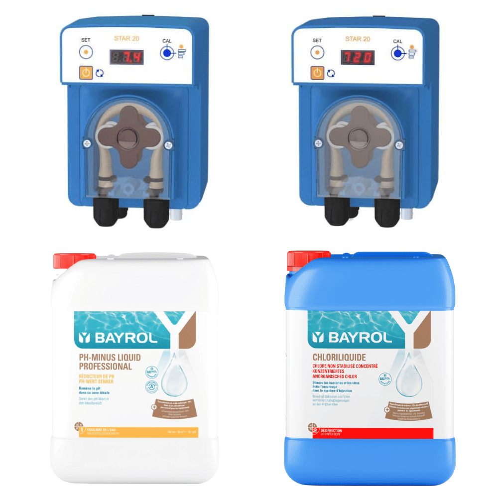Pack Régulateur automatique pH et Chlore AVADY + 1 Bidon 20 L Chloriliquide + 1 Bidon pH Minus Liquid Domestic 20 L BAYROL - 2