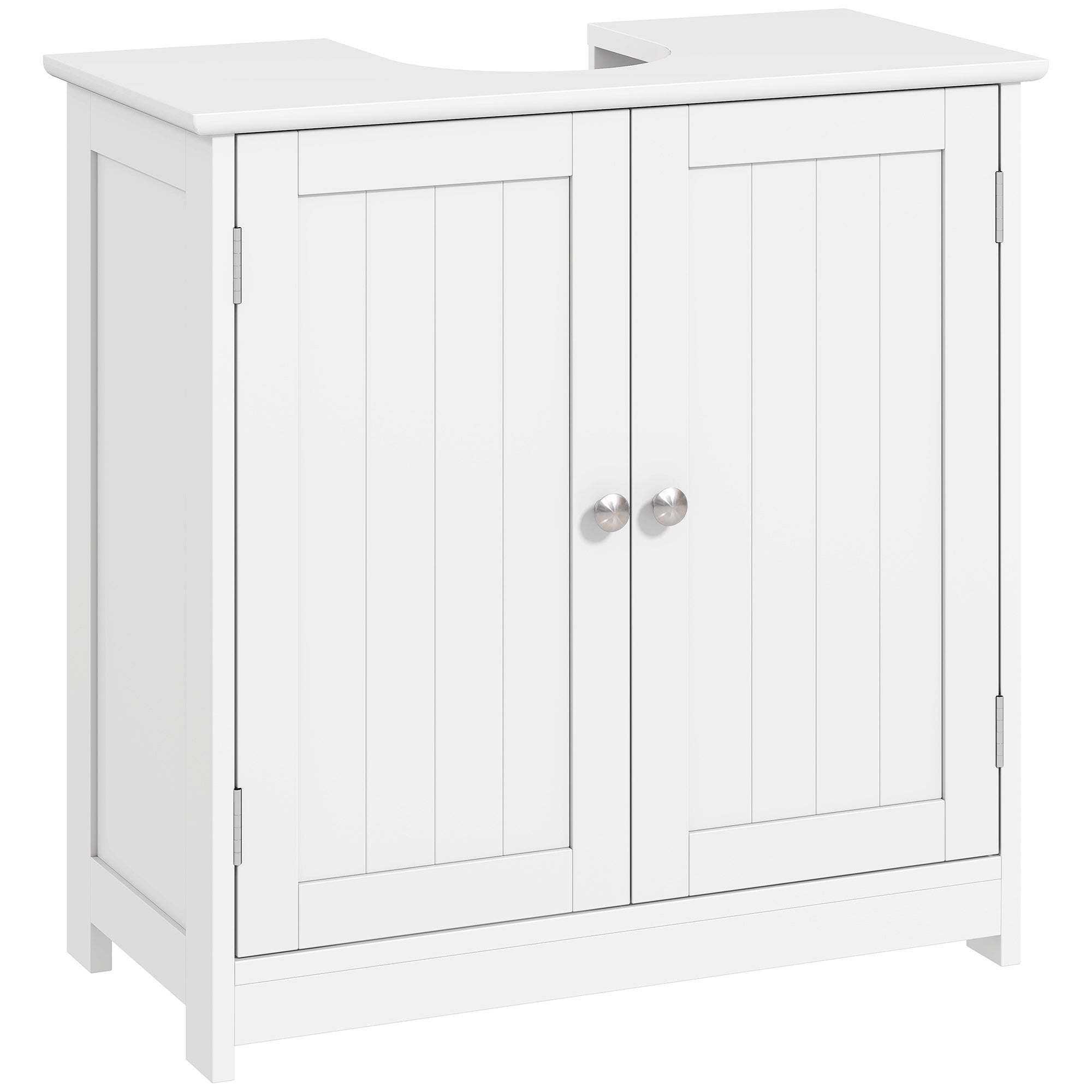 Kleankin Meuble Sous-Vasque Salle De Bain 60 Cm Blanc – Placard 2 Portes + Étagères, Design Géométrique