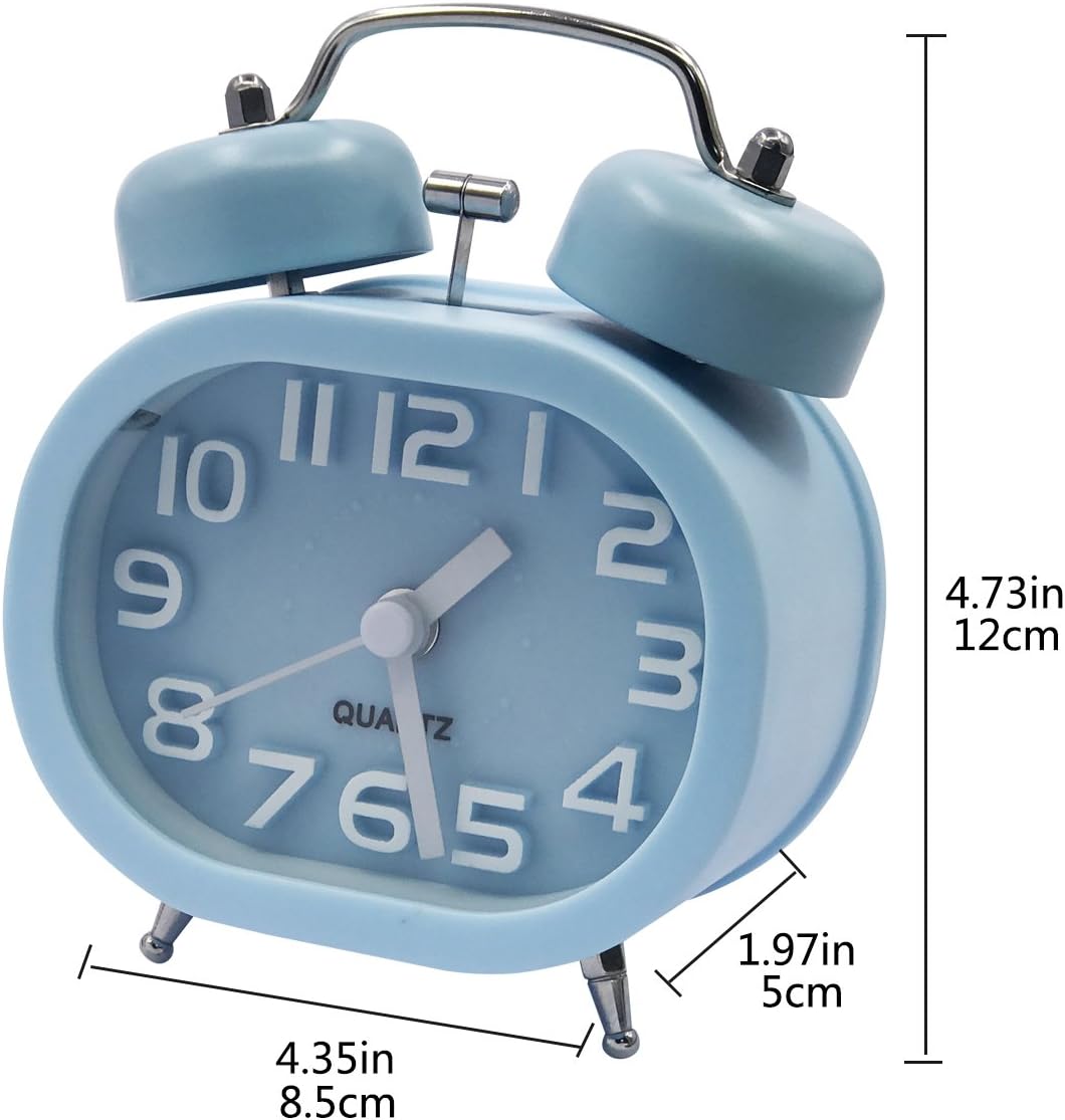 Réveil rétro silencieux à quartz, réveil de voyage analogique avec double sonnerie, réveil en métal à piles pour enfants avec veilleuse et alarme so - 2