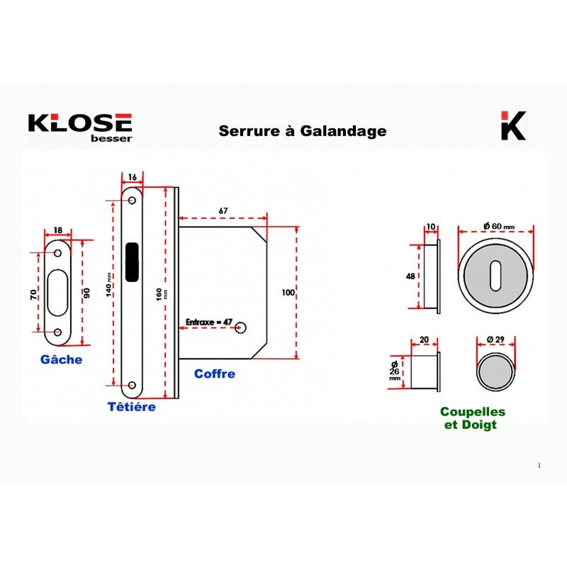 Serrure pour Galandage KLOSE besser à Condamnation Couleur Argent à FLEUR - 2