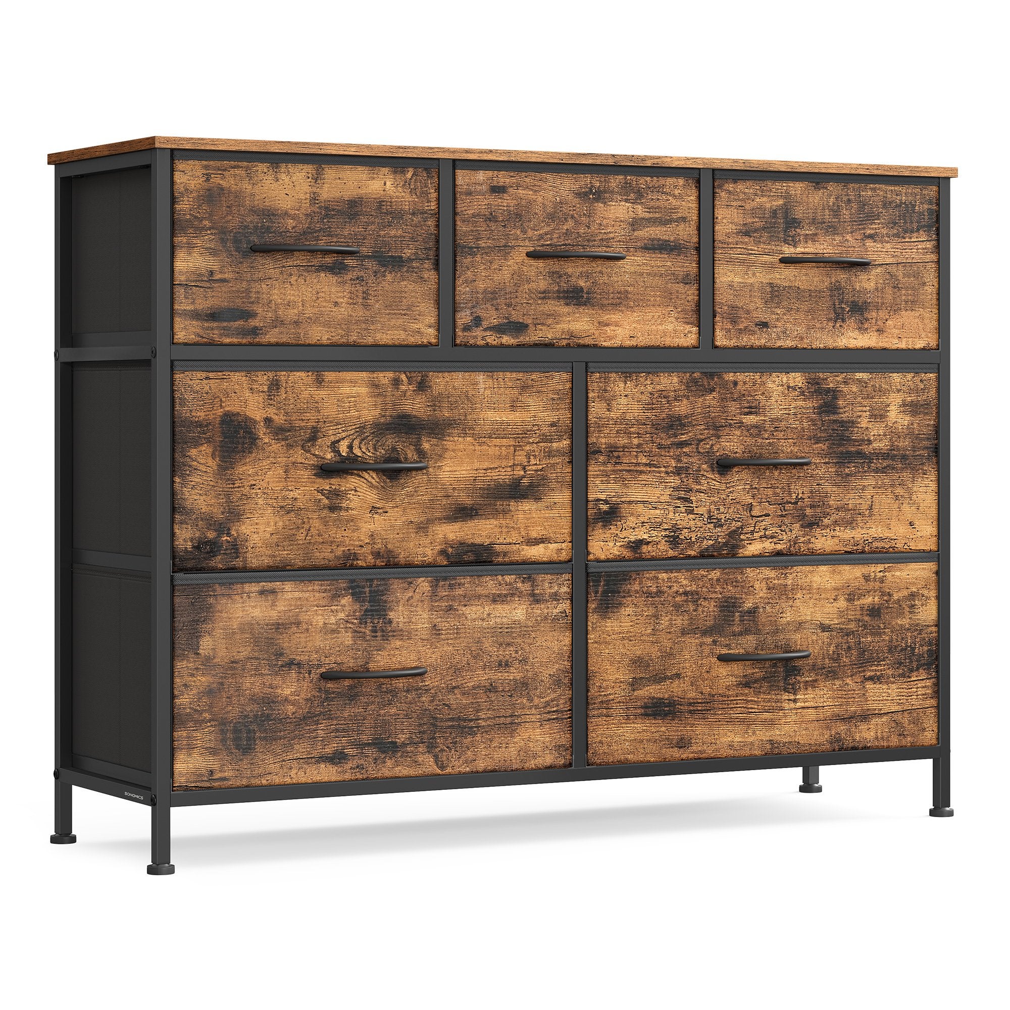 Commode 7 Tiroirs En Tissu Style Rustique - Meuble Rangement 100x30x78cm Pour Chambre, Salon, Bureau - 9