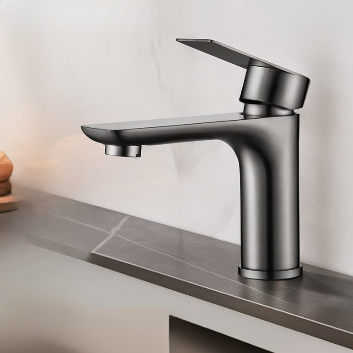 Bateria łazienkowa ze stali nierdzewnej, bateria jednouchwytowa, bateria umywalkowa nablatowa, rura wlotowa 80 cm, szara