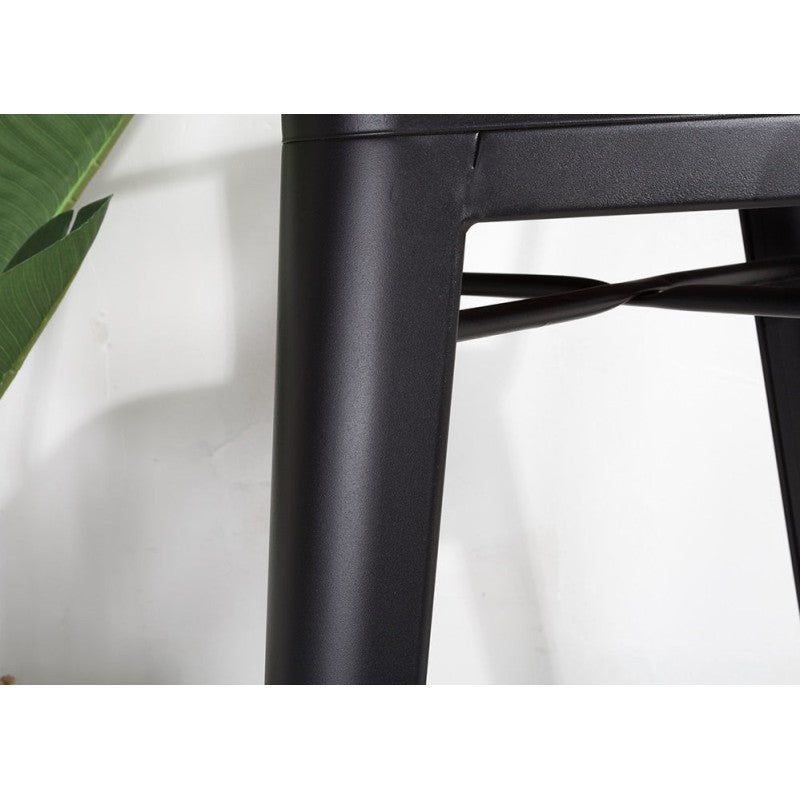 Tabouret de bar en métal noir mat style industriel avec dossier et assise en bois clair - Hauteur 66cm - 6