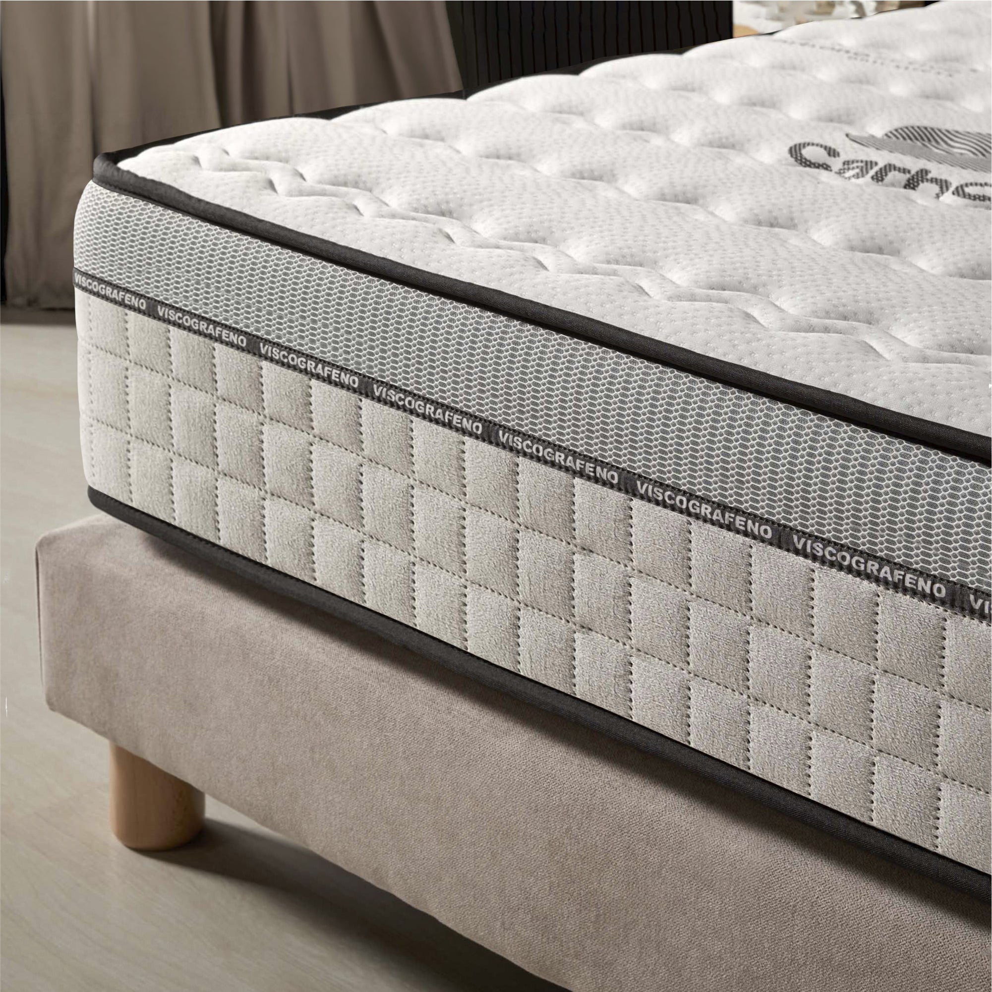 Colchón Visco-carbone 140x200 cm - Multicapas - Blue Latex - Confort Premium - Espuma viscoelástica - Grueso 26 cm - 7 Zonas - Reversible - 3